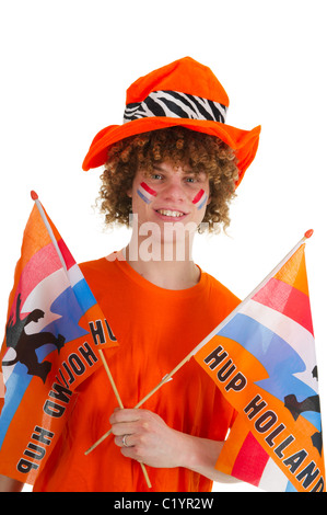 Ragazzo giovane è il supporto del team olandese Foto Stock