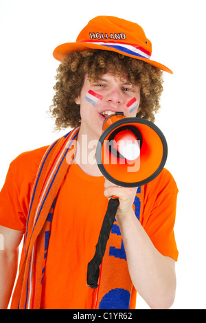 Ragazzo giovane è il supporto del team olandese Foto Stock