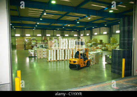 Il caricatore del carrello elevatore a forche con pieno carico su pallet in un deposito in Giappone azienda Foto Stock