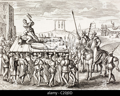 Xvi secolo la propaganda che illustra le pene decretate dal Re Enrico VIII contro i cattolici inglesi. Foto Stock