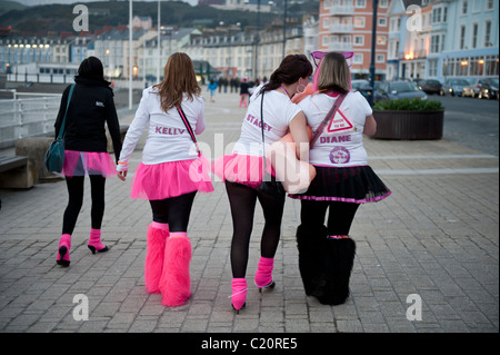 Un gruppo di donne che indossano tu-tus su una gallina notte pub crawl, Aberystwyth Wales UK Foto Stock