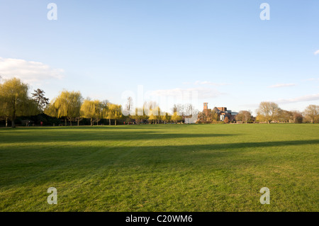 Il teatro di RSC come visto dai motivi di ricreazione, Stratford-upon-Avon, Warwickshire, Inghilterra, Regno Unito Foto Stock