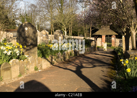 Il percorso principale che conduce giù dalla anglo-Saxon St Mary's Church, Sompting, West Sussex. Foto Stock