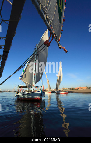 Feluche sul Fiume Nilo vicino a Luxor, Egitto. Foto Stock