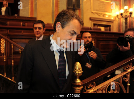 Jose Luis Rodriguez Zapatero parla nel Parlamento spagnolo Foto Stock