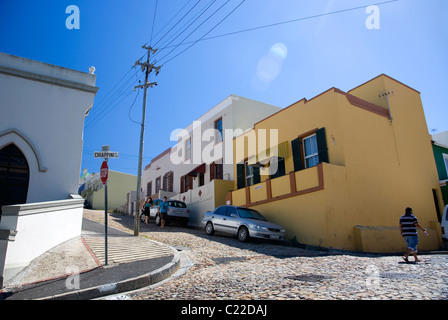 Angolo della Chiesa e Chiappini strade in Bo Kaap , Città del Capo Foto Stock