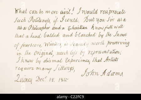 John Adams, 1735 - 1826. Secondo il Presidente degli Stati Uniti d'America. La scrittura a mano campione. Foto Stock