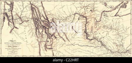 Mappa di Lewis e Clark American expedition, 1804-1806, pubblicato 1814. La prima spedizione americana a croce che cosa ora è la porzione occidentale degli Stati Uniti. Foto Stock