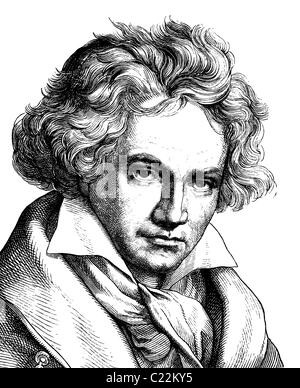 Digitale immagine migliorata di Ludwig van Beethoven, 1770 - 1827, compositore, Ritratto, storico illustrazione, 1880 Foto Stock