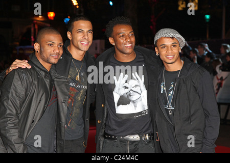 Jonathan Benjamin Gill aka JB, Marvin Humes, Oritse Williams, e Aston Merrygold di JLS UK premiere del film di Michael Jackson Foto Stock