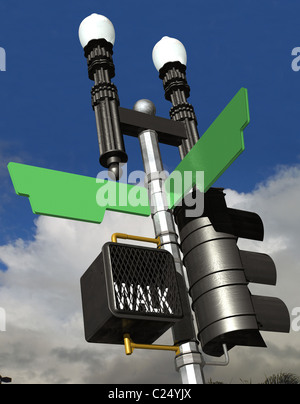 3D rendering di un angolo di strada segno con una croce a piedi. I segni sono vuote per la personalizzazione Foto Stock