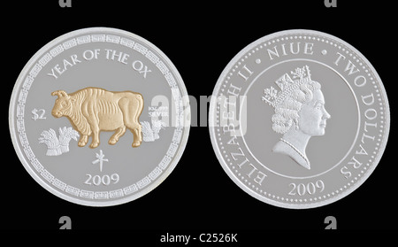 Un argento commemorative coin Foto Stock