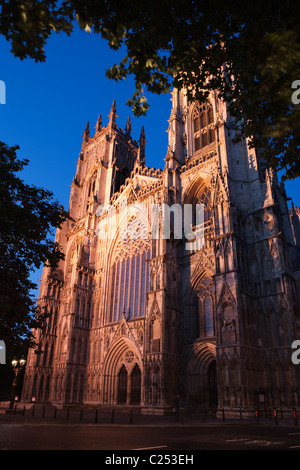 York Minster illuminata nel cielo serale, York, East Yorkshire Foto Stock