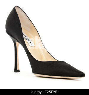 Jimmy Choo tacco alto satin nero ladies sera scarpa Foto Stock