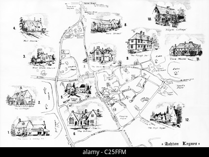 1989 Mappa del villaggio di Ashton Keynes in Cotswolds, Gloucestershire, Regno Unito Foto Stock