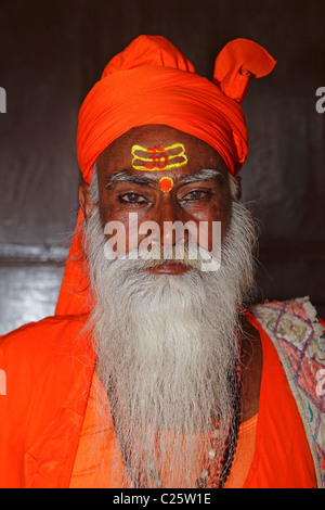 Ritratto di un Indù uomo santo, vestire abiti tradizionali, India Foto Stock