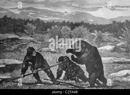 Sami su orso hunt, illustrazione storico circa 1893 Foto Stock