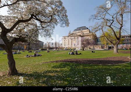 Il Land Hessen Teatro di Stato di Wiesbaden su una soleggiata giornata di primavera dal parco più 'caldo Damm" Foto Stock