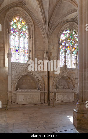 Pantheon reale tombe a "Capela do Fundador" (fondatore della Cappella) nel Monastero di Batalha. Capolavoro del gotico. Il Portogallo. Foto Stock