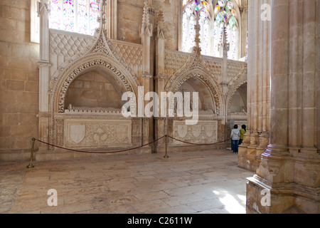 Pantheon reale tombe a "Capela do Fundador" (fondatore della Cappella) nel Monastero di Batalha. Capolavoro del gotico. Il Portogallo. Foto Stock