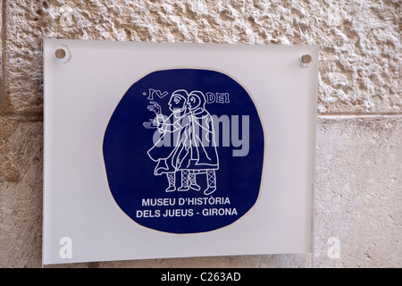 Segno della storia ebraica Museum - Centro Bonastruc Ca porta a Girona, in Catalogna, Spagna Foto Stock