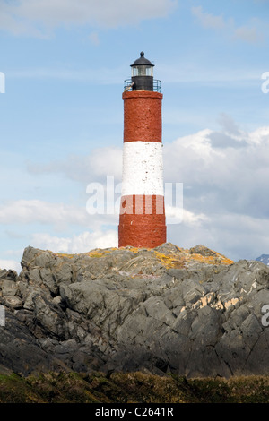 Les Eclaireurs Lighthouse nel Canale del Beagle, Tierra del Fuego, Argentina Foto Stock