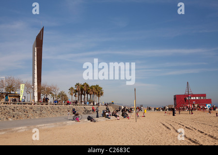 Spiaggia di Bogatell, Barcellona, Spagna Foto Stock