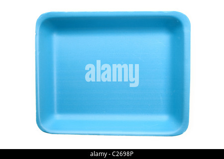 Plastica blu vassoio per alimenti con sfondo bianco Foto Stock
