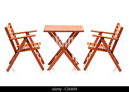 Di legno pieghevole mobili in spiaggia Foto Stock