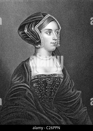 Anne Bullen (1501/1507-1536) su incisione dal 1837. Regina di Inghilterra durante 1533-1536 come la seconda moglie di Henry VIII. Foto Stock