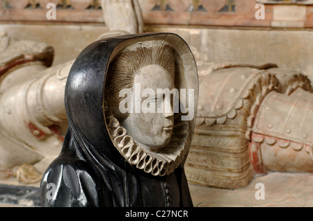 Particolare di un monumento commemorativo di Sir Thomas Lucy, St. Leonard`s Church, Charlecote, Warwickshire, UK Foto Stock