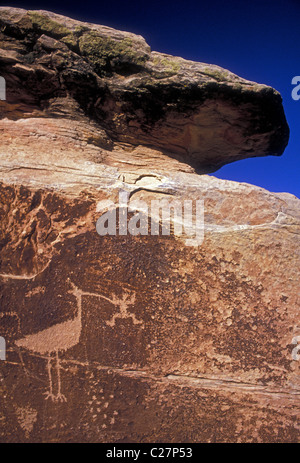 Petroglyph, incisioni rupestri, arte rupestre, arte preistorica, cultura Anasazi, Puerco Rovine Pueblo, Puerco Pueblo, Parco Nazionale della Foresta Pietrificata, Arizona Foto Stock