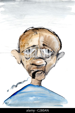 Illustrazione di addicted fumatore di fumare una sigaretta Foto Stock