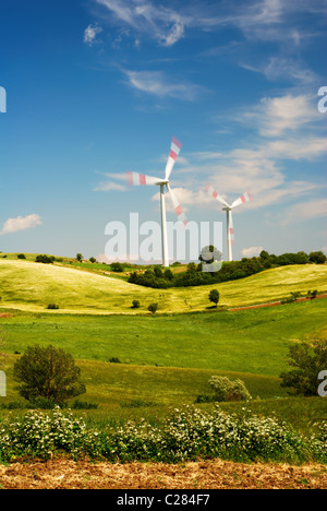 Paesaggio estivo e delle turbine a vento Foto Stock