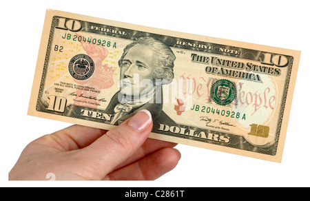 10 dollar nota, dollari, denaro, American banconote Foto Stock