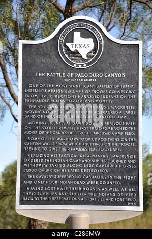 Battaglia di Palo Duro Canyon 1874 segno, Palo Duro, Texas, Stati Uniti d'America Foto Stock