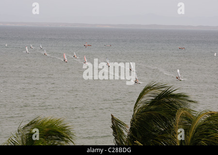 El Yaque Beach L'Isola di Margarita Venezuela Wild venti Windsurf regata gara festival Foto Stock