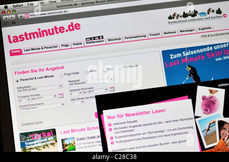 Lastminute prenotazioni di viaggi il sito - in tedesco Foto Stock