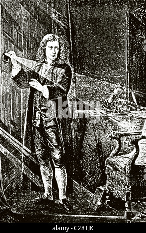 Isaac Newton (1643-1727). Newton di lavoro sulla natura della luce. Foto Stock