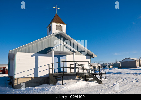 Chiesa Mistissini Cree comunità native Nord del Québec in Canada Foto Stock
