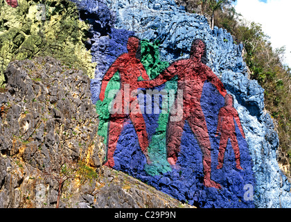 Mural De La Prehistoria Dos Hermanas Mogote Vinales Pinar Del Rio Provincia Cuba Caraibi Foto Stock