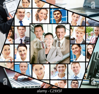 Collage di immagini con diversi imprenditori e tecnologia Foto Stock