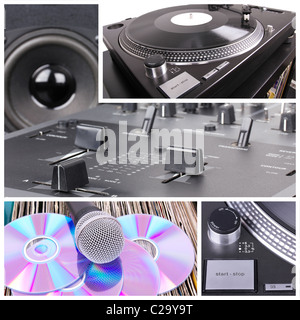 Strumenti del dj collage, closeup parti Foto Stock