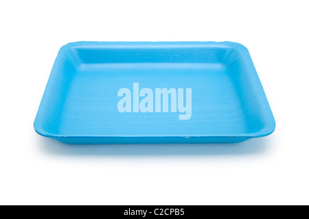 Plastica blu vassoio per alimenti con sfondo bianco Foto Stock