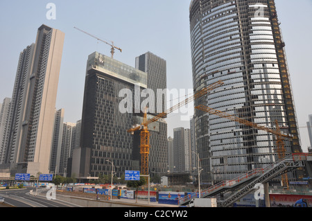 Sito in costruzione in Zhujiang New Town, Guangzhou, nella provincia di Guangdong, Cina. Foto Stock