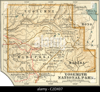 Mappa del Parco Nazionale di Yosemite Foto Stock