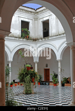 Cortile in una casa nel quartiere di Triana. Sevilla. Spagna Foto Stock