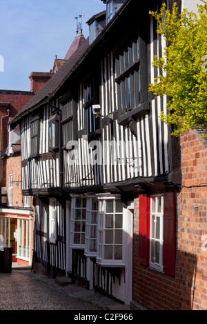 Church Lane acciottolata strada medievale nella città mercato di Ledbury Herefordshire England Regno Unito GB EU Europe Foto Stock