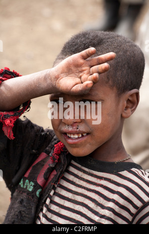 I bambini del villaggio da Simien Mountains dell Etiopia Foto Stock