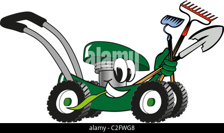 Cartoon Tosaerba Prato di contenimento degli strumenti di manutenzione Foto Stock